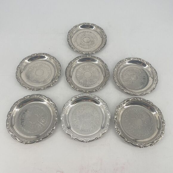Set of 7 Vintage 1988 Vintage Readers Digest Exclusive Silver Plated Coaster - Picture 1 of 6